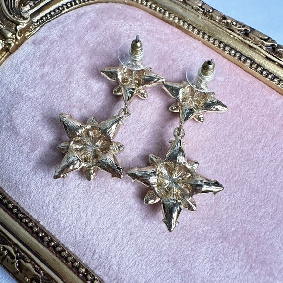 Gold-Tone Park Lane Jewelry Fortune Drop Earrings Black & White Starburst Design - Picture 3 of 6